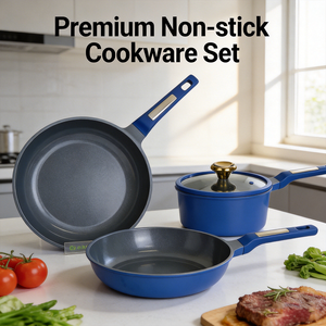 Ensemble de casseroles en aluminium moulé sous pression bleu royal moderne de luxe, 6 pièces, antiadhésif, avec couvercles en verre, poignées en bakélite, compatible induction - Product Image 1