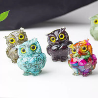 Statue de hibou en résine faite à la main en cristal naturel, pierre précieuse de guérison Reiki, figurines d'animaux, pierres de jaspe rouge, décoration de la maison, cadeaux