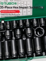 Jeu de douilles à cliquet 35 pièces 1/2 pouce, douilles hexagonales étoilées, outils de quincaillerie, acier allié, emballage en boîte en fer, outils auto