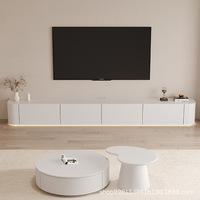 Meuble TV moderne et minimaliste en bois massif, design laqué crème, meuble de rangement haut pour appartements et salons