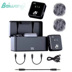 Microphone cravate sans fil SX63 avec boîtier de charge pour iPhone, utilisation sur ordinateur de bureau, réduction du bruit, streaming en direct - Product Image 1