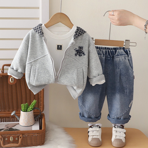 Completo Set Tre Pezzi <span class=keywords><strong>per</strong></span> Neonati e Bambini: Tuta Casual con Cappuccio a Righe a Maniche Lunghe, Pantaloni e Maglione in Lana Pettinata - Nuova Collezione Primavera 2026 <span class=keywords><strong>per</strong></span> Commercio Estero (Vendita all'Ingrosso) - Product Image 2