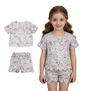 Conjuntos de Ropa para Niñas RTS Boutique Casual Garden Flower Floral, Nuevos Diseños de Verano con Borde Festoneado, Ropa Infantil con Estilos Nuevos - Product Image 1
