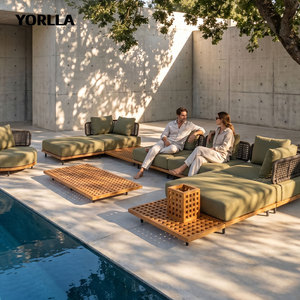 Canapé sectionnel <span class=keywords><strong>de</strong></span> luxe pour bord <span class=keywords><strong>de</strong></span> piscine, base en teck moderne, coussins épais, pour terrasse commerciale - Product Image 2