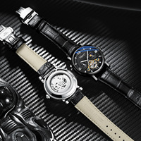 Montre automatique tourbillon Flyback de haute qualité pour homme avec bracelet en cuir véritable, montre mécanique squelette tendance de luxe