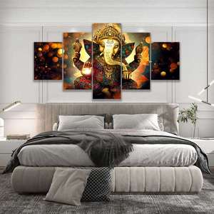 Porcelana de cristal de 5 paneles de alta calidad pintada con retratos de dioses hindúes en lienzo <span class=keywords><strong>cuadros</strong></span> de pared impresos <span class=keywords><strong>para</strong></span> decoración del hogar - Product Image 3