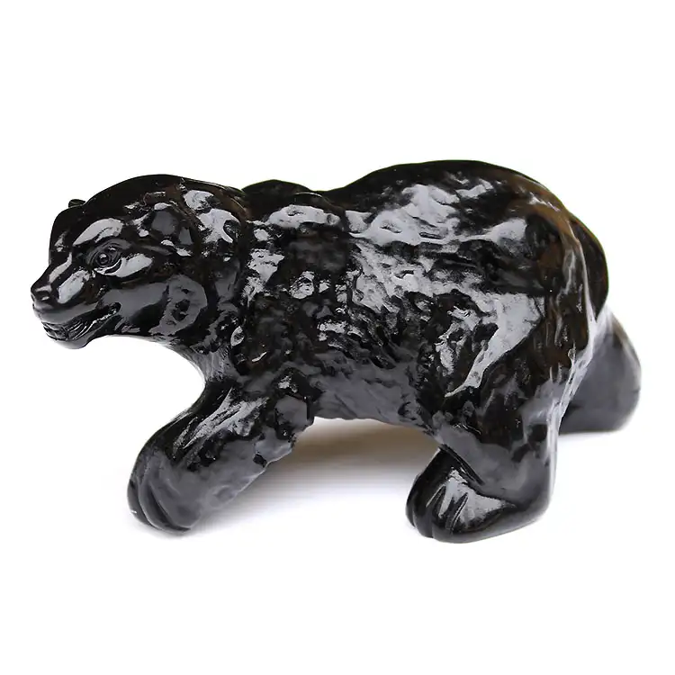 装飾のための手彫りの自然な黒い黒曜石の水晶ホッキョクグマの図