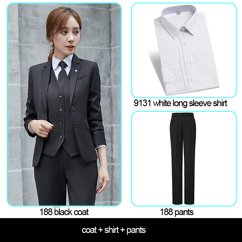 Black women's coat+pants+white shirt