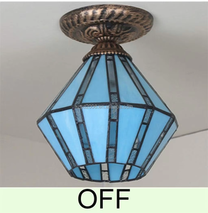 เมดิเตอร์เรเนียน8 "สไตล์ทิฟฟานี่วินเทจโคมไฟสีฟ้าอุตสาหกรรมทำด้วยมือเหล็กพื้นผิวติดตั้งไฟเพดาน LED กระจกสี - Product Image 2