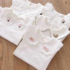 <span class=keywords><strong>Camicia</strong></span> base <span class=keywords><strong>con</strong></span> risvolto in pizzo per ragazze, abbigliamento autunnale, pullover bianco per bambini e neonati, maglietta a maniche lunghe, top per neonati - Product Image 1