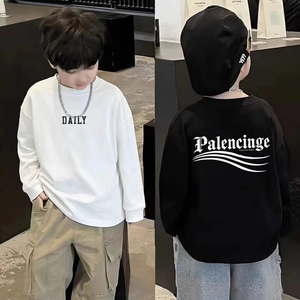 Nouveaux <span class=keywords><strong>T</strong></span>-shirts à manches longues en coton pur pour enfants, multi-usages, printemps-automne, avec lettres - Convient aux garçons et aux filles - Product Image 1