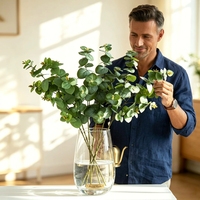 Europese best verkochte kunstmatige eucalyptus takken van stof met ronde bladeren, kunstgroen voor thuis, bruiloft, vaasdecoratie