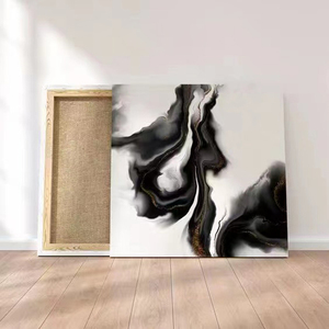 Khách sạn tác phẩm nghệ thuật Nhà cung cấp sơn trang trí và nhà máy đơn giản tùy chỉnh kích thước thiết kế hiện đại trừu tượng vải in màu đen và trắng - Product Image 3