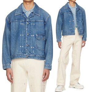 Vestes en jean bleu délavé pour hommes, en coton non extensible, style selvedge, pour motards, vente en gros - Product Image 1