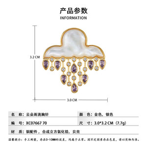 Seashell Clouds Brooch Zinc Alloy Claw Setting Women's Fashion Party Jewelry - Product Image 3