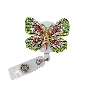 Rhinestone Bling Sparkly Crystal Butterfly Animal Retractable ID Badge Holder Reel For Nurse Doctor Gift