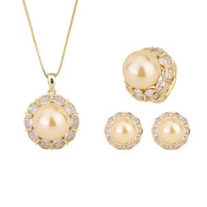 Fashion Eco-friendly Copper 16*12mm Golden Shell Pearl Korean Style Handmade Pendant Earrings Ring Set Pearl Jewellery Set - Product Image 1