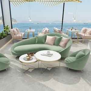 आधुनिक लक्जरी बहु-सीटर होटल सोफे कुर्सी, लिविंग रूम फर्नीचर के लिए रिसेप्शन कॉफी टेबल कपड़े घुमावदार के साथ - Product Image 3