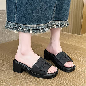 Zapatos de Mujer en Oferta 2024, Nuevas Pantuflas de Mujer con Punta Cuadrada <span class=keywords><strong>Antiarrugas</strong></span>, Zapatos de Tacón Alto Casuales de Verano con Boca de Pescado - Product Image 5