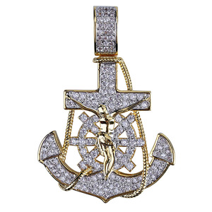 Collana <span class=keywords><strong>con</strong></span> Grande Ciondolo in Zircone per Donne, <span class=keywords><strong>Catena</strong></span> Placcata Oro <span class=keywords><strong>con</strong></span> <span class=keywords><strong>Medaglione</strong></span> a Forma di Ancora, Gioielli Hip Hop di Tendenza - Product Image 3