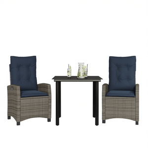 Conjunto de Comedor de Patio de Ratán Sintético Gris con Cojines, Muebles de Jardín de 2 Plazas, Estilo Contemporáneo - Product Image 1