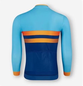 Jersey de Ciclismo de Manga Larga en Bloques de Color Azul y Naranja, Doble Adaptabilidad para Primavera y Otoño, Torneos, Entrenamiento, Desplazamientos Diarios, Personalizable - Product Image 2