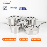 Ensemble marmites de cuisson 10 pièces en acier inoxydable tri-pli batterie de cuisine avec fond induction et couvercle en verre