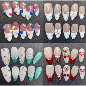 Offre Spéciale : 10 <span class=keywords><strong>faux</strong></span> ongles réutilisables faits main, style français, avec motifs 3D cœur et fleurs cerisier, qualité OEM <span class=keywords><strong>Kawaii</strong></span> - Product Image 1