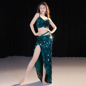 Uzun etek ile gelişmiş zarif pullu kaşkorse arapça oryantal dans için 2 parça Set profesyonel sahne performansı kostümleri - Product Image 4