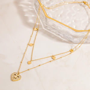 Collar con Colgante de Corazón de Acero Inoxidable, Diseño Multicapa con Incrustaciones, Joyería para Regalo de Amor - Product Image 2
