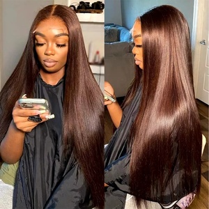 Perruque en cheveux humains lisses brun chocolat de 26 pouces, avec dentelle frontale HD transparente 13x4, pré-épilée, pour <span class=keywords><strong>femme</strong></span> - Product Image 2