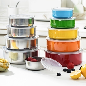 Bộ 5 hộp đựng thức ăn bằng thép không gỉ nhiều màu sắc có nắp đậy bằng nhựa <span class=keywords><strong>PP</strong></span>, kín khí, dùng cho khách sạn nhà hàng - Product Image 1