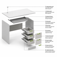 Bureau d'ordinateur modulaire portable en bois massif moderne et durable avec tiroirs pour le bureau à domicile - Meuble de bureau multifonctionnel avec rangement