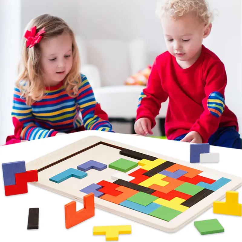 Kleurrijke 3d Puzzel Houten Tangram Wiskunde Speelgoed B-Trix Spel Kinderen Pre-School Montessori Intellectueel Educatief Speelgoed Voor Kinderen