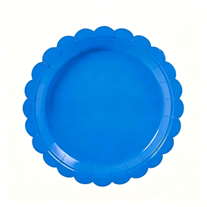 Assiettes en papier jetables bleu vif à bords festonnés 7 pouces pour anniversaire d'enfants, fête au bord de la <span class=keywords><strong>piscine</strong></span>, mariage, vaisselle de table - Product Image 1