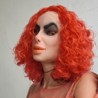 Masque intégral en latex pour Halloween, motif femme moche aux cheveux bouclés orange vif et grande bouche, accessoire de costume de cosplay