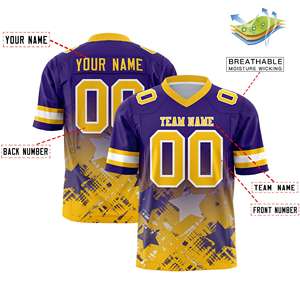 Maillot de football américain personnalisé violet et jaune avec dégradé d'étoiles - Product Image 2
