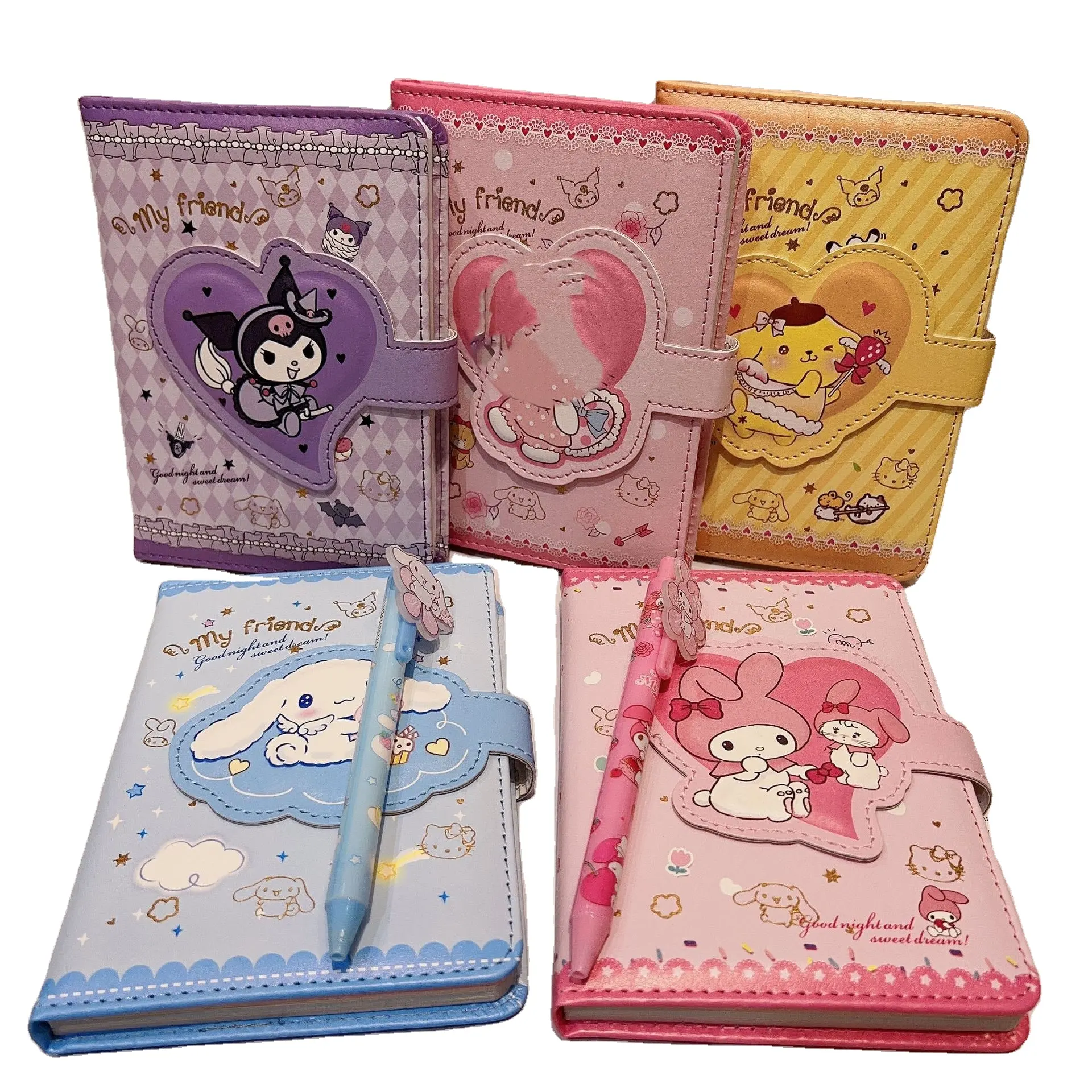 Dua bagian Sanrio Notebook Gel pena Melody Kuromi Cinnamoroll Notepad Agenda perencana Notebook Set alat tulis kantor sekolah