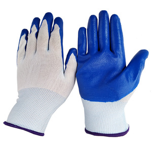 Guantes de Goma de Nitrilo, 13 Costuras, Totalmente Recubiertos, Lisos, Transpirables, Guantes de Trabajo Industriales de Uso General, Blancos y Azules - Product Image 1