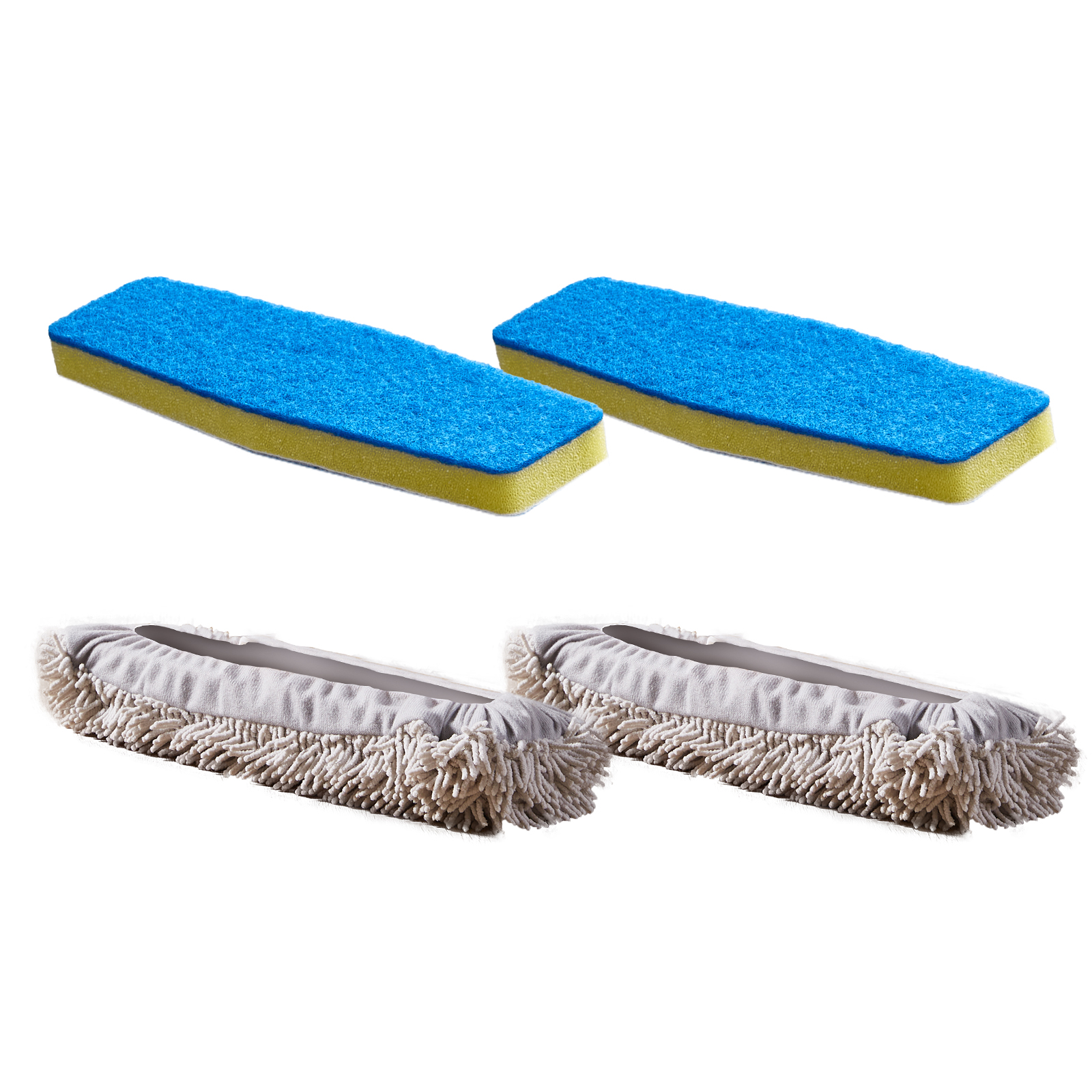 2 * Tampons éponge jaunes + 2 * Tampons en tissu microfibre