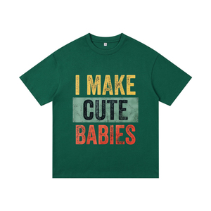 T-shirt Nera da Uomo 100% Cotone Lavorato a Maglia Oversize 230g Eco-Friendly Traspirante a Manica Corta con <span class=keywords><strong>Testo</strong></span> 'I Make Cute Babies' e Design Vuoto - Product Image 6