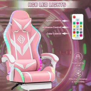 Chaises de jeu pas chères, 1 pièce, livraison gratuite, chaises de jeu à dossier haut, chaise de jeu vidéo colorée, RGB rose blanc, avec haut-parleurs <span class=keywords><strong>Bluetooth</strong></span> - Product Image 5