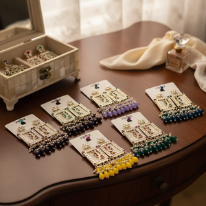 Pendientes colgantes de cuentas y piedra Kundan chapados en oro Accesorio de moda - Product Image 3