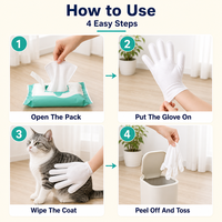 Gants de toilettage pour animaux de compagnie, lingettes jetables pour chiens et chats, désodorisants, sans alcool, non parfumés, imperméables, pour le nettoyage des poils, spa, lot de 6, portables