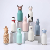 Botella de Agua Infantil OEM de 16 oz, de Acero Inoxidable, Doble Pared, Aislada al Vacío, para Bebidas Frías y Calientes, con Diseño de Animalitos y Pajita Flexible Extraíble