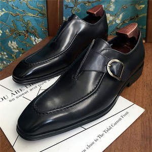 Nouvelles chaussures en cuir à enfiler pour hommes, en cuir de vachette pleine fleur véritable, chaussures de bureau formelles britanniques, noires et bleues - Product Image 5