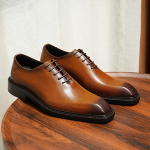 Chaussures Oxford en cuir véritable haut de gamme de style britannique pour hommes, à lacets, bout pointu, fabriquées à la main, imperméables, pour marié - Product Image 6
