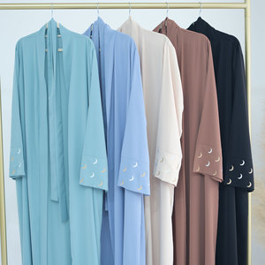 Loriya XXL Modeste vêtements islamiques pour femmes Nida lune broderie ouverte Abaya été Cardigan <span class=keywords><strong>Kimono</strong></span> par fabricant en gros - Product Image 6