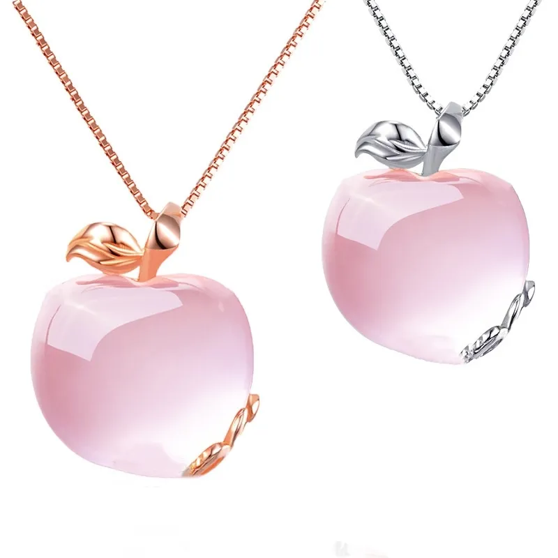 Розовое золото Гибискус камень розовый кристалл яблоко ожерелье кулон