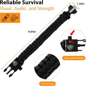 Tốt Nhất Hoang Dã Survival Kit Cho Cắm Trại/Đi Bộ Đường Dài Paracord Vòng Đeo Tay La Bàn Lửa Khởi Động Còi Khẩn Cấp Khuyến Mại Dây Đeo Cổ Tay - Product Image 2